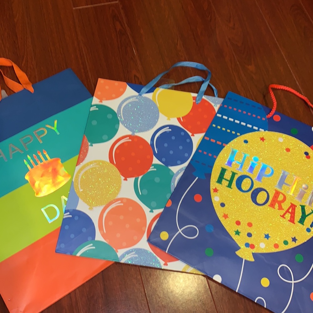 3 birthday gift bags/ happy birthday tissue paper